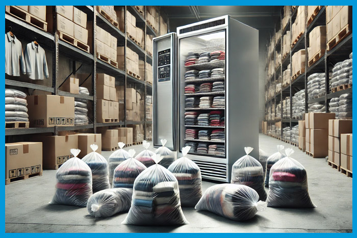 Entrepôt de stockage de vêtements avec un congélateur