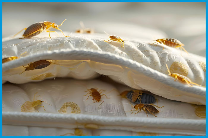 Punaises de lit dissimulées dans les plis d'un matelas