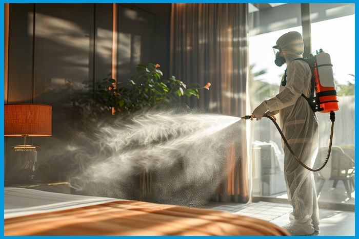 Service de désinsectisation en cours pour traiter les punaises de lit